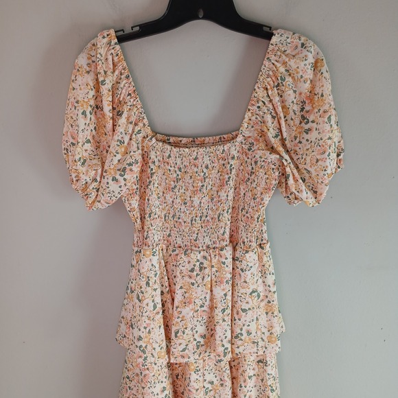 Entro Women's Size Small Tiered Maxi Dress Floral Stretch Puff Sleeve Lined Long - Picture 14 of 15